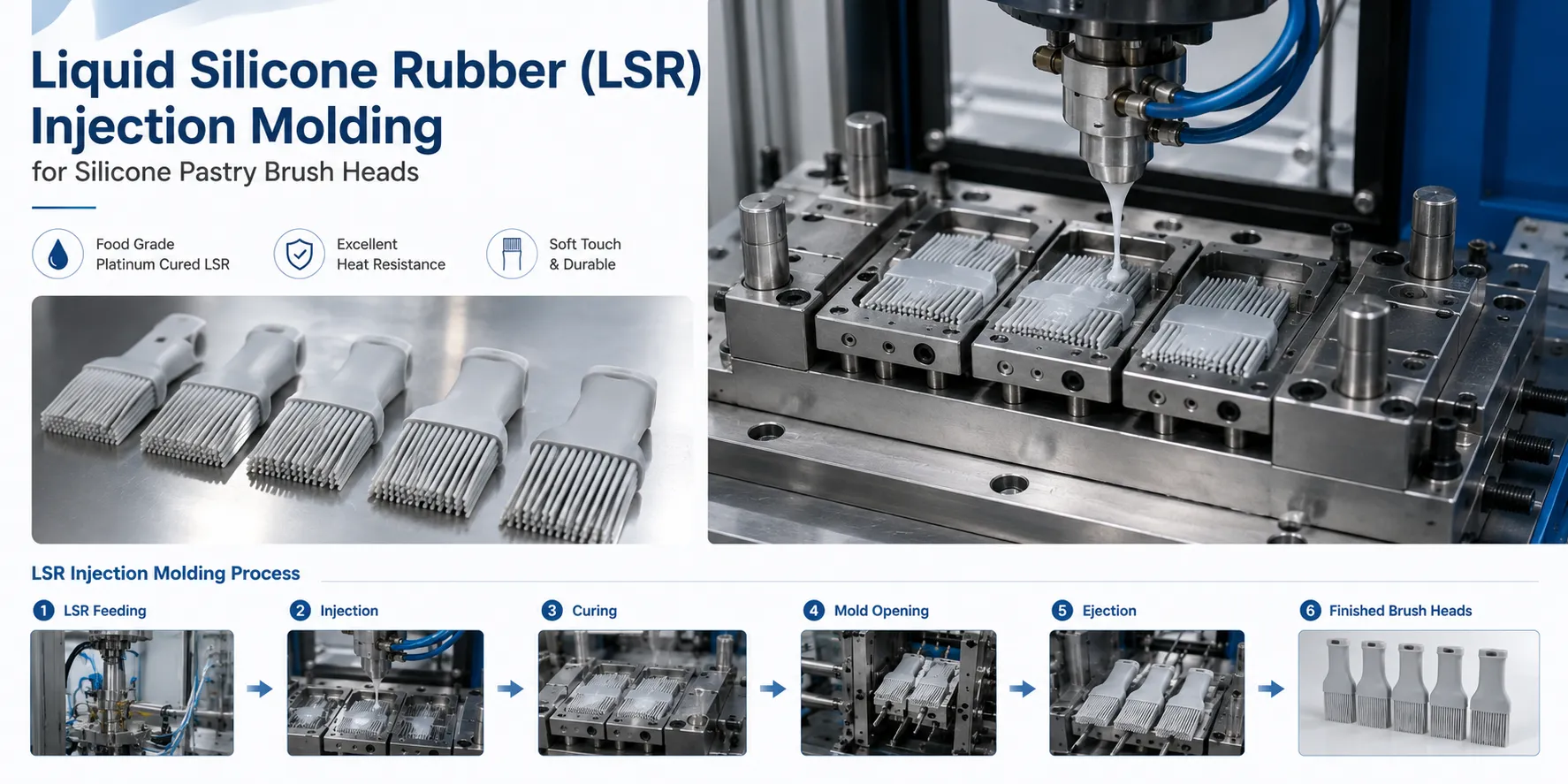 Liquid silicone rubber injection molding for silicone pastry brush heads