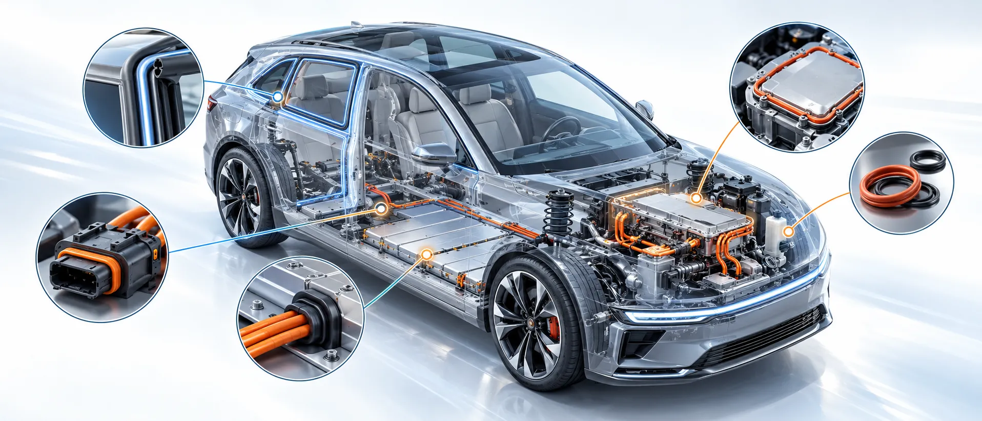 Electric vehicle battery high-voltage cable connector and sealing applications